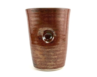 Vaso de cerámica con hoyuelos, taza de cerámica hecha a mano con hoyuelos de 12 oz, taza de cerámica hecha a mano con hendiduras para los dedos (cobre antiguo) Regalos hechos a mano