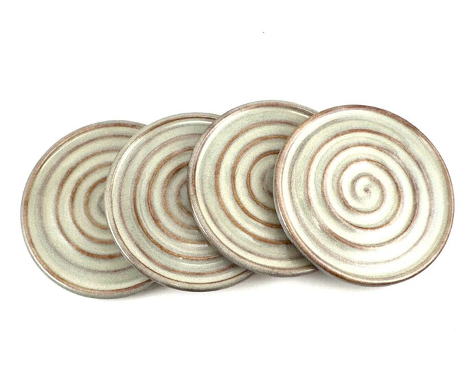 Seashell Handmade Pottery Coasters, Ceramic Drink Coasters, Beverage Coasters (SET OF 4)