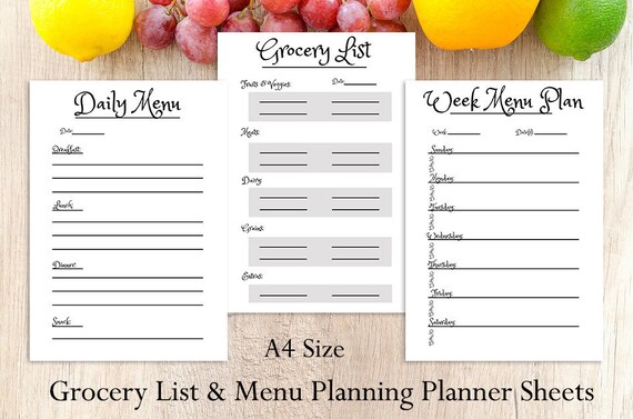 2019 grocery list daily and weekly menu planning planner etsy daily grocery list