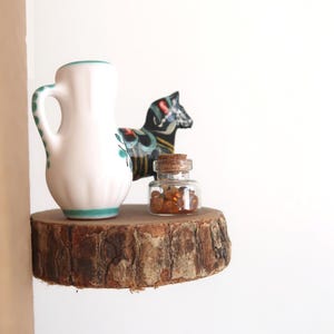 Mini Floating Shelves, Two Rustic Plant Wooden Shelves, Real Oak Wood Slice Shelf