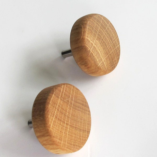 Oak Wood Drawer Knobs, Set of 2 Wooden Cabinet Knobs, Rustic Drawer Pulls