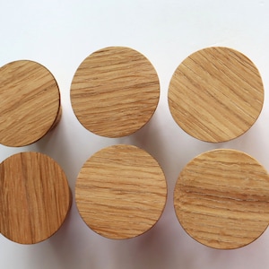 Modern Cabinet Knobs, 2 Oak Wood Drawer Knobs, Round Wooden Dresser Pulls image 4