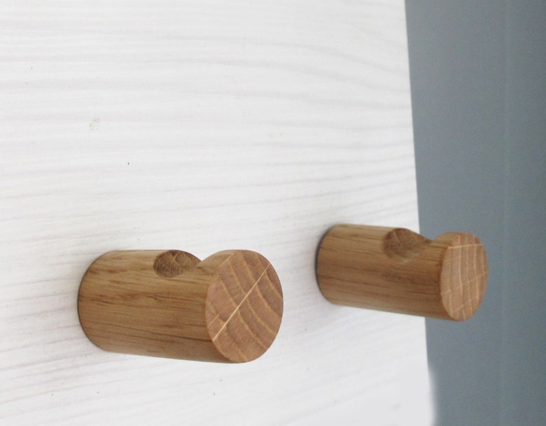 2 Small Oak Wood Coat Hooks Wooden Wall Towel Hooks Etsy