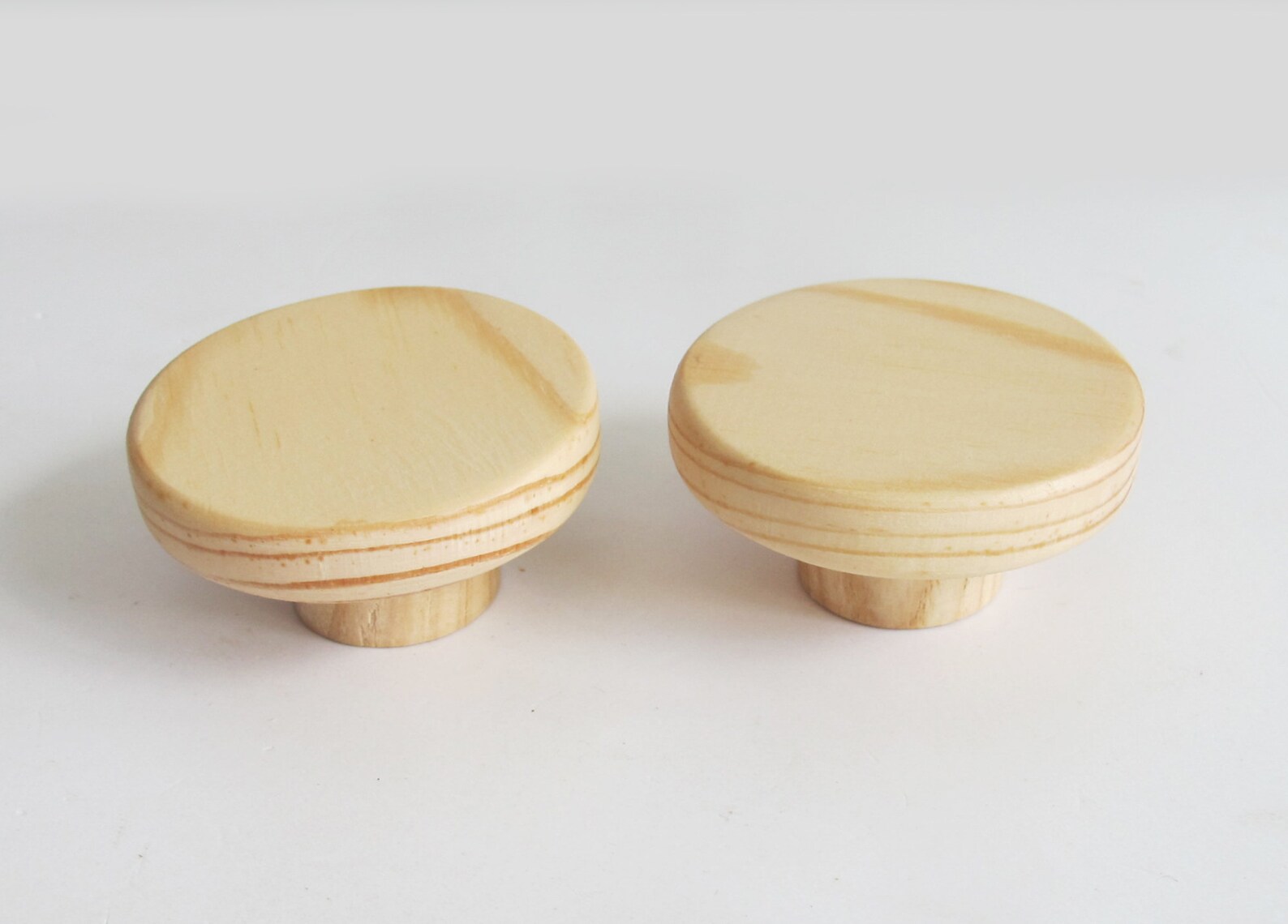 Pine Wood Drawer Knobs Set of 2 Round Wooden Knobs Etsy