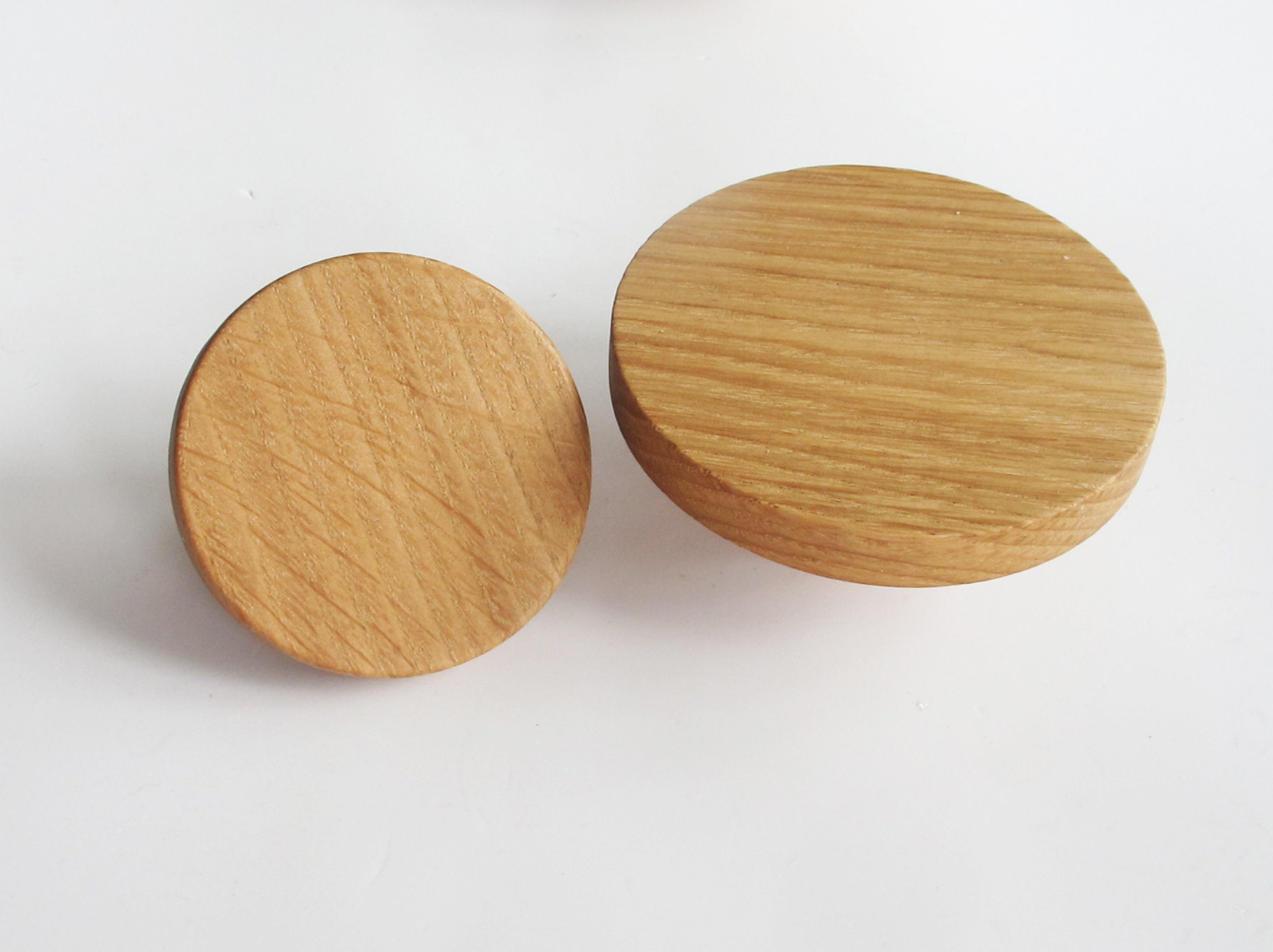 Set of 2 Modern Knobs Oak Wood Drawer Knobs Large Etsy