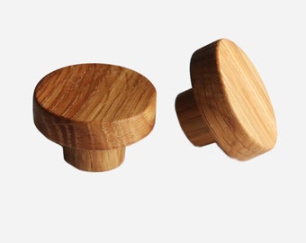 Small Round Drawer Handles, Pair Oak Wood Cabinet Knobs