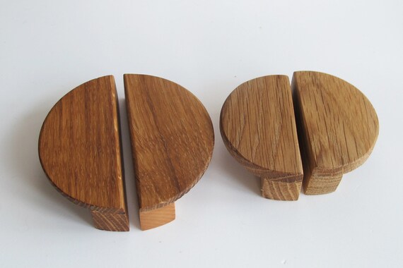Set Of 2 Modern Drawer Knobs Oak Wood Cabinet Handles Wooden Etsy