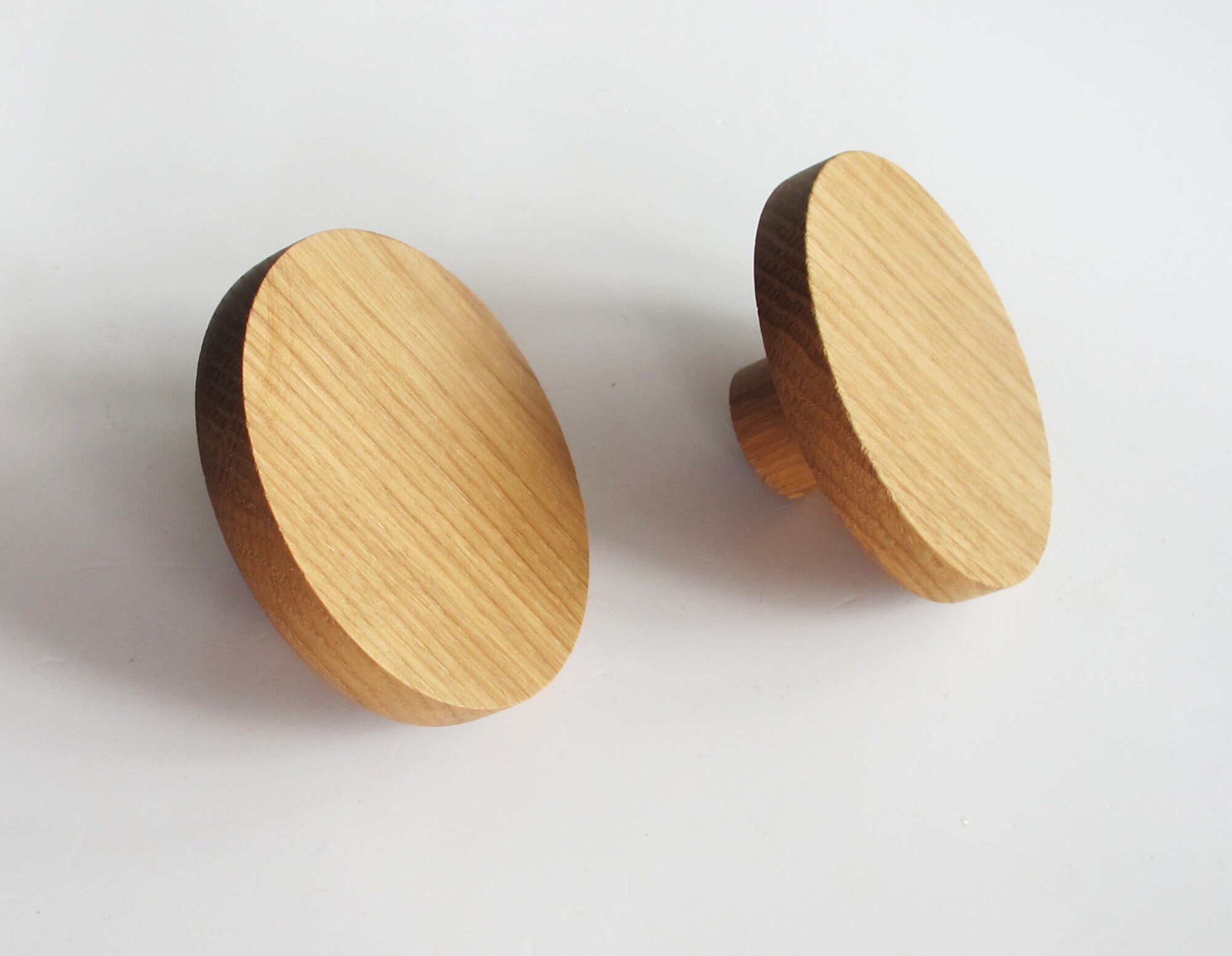 Set of 2 Modern Knobs Oak Wood Drawer Knobs Large Etsy