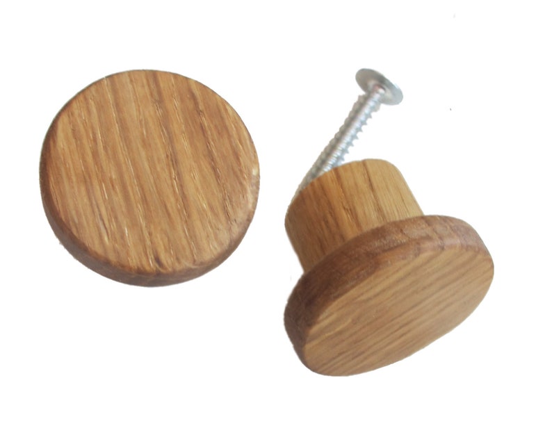 Round Wooden Drawer Pulls Set of 2 Modern Cabinet Knobs Oak Wood Drawer Knobs