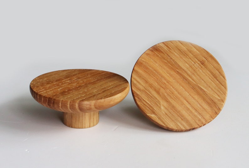 Modern Knobs 2 Oak Wood Drawer Knobs Round Wooden Etsy