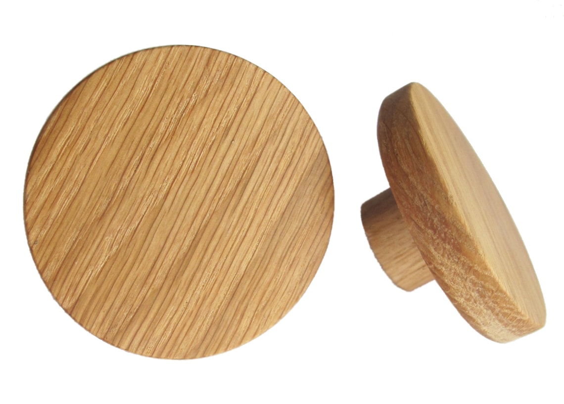 Set of 2 Modern Knobs Oak Wood Drawer Knobs Large Etsy