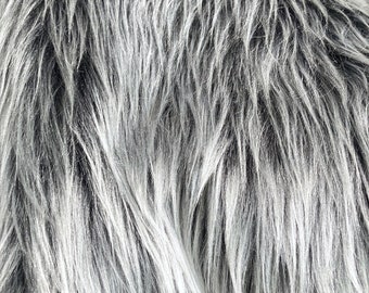 Grey-White Luxury Faux Fur 19.5", Long Pile Faux Fur Fabric