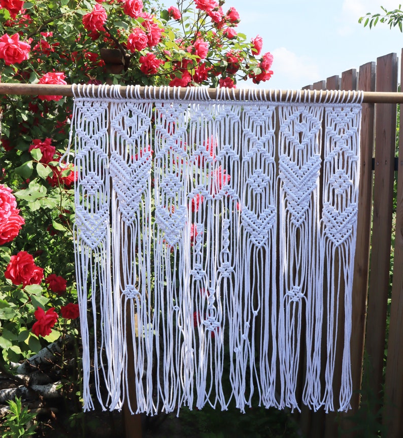 White Macrame Window Curtain Wall Hanging Macrame Cafe | Etsy