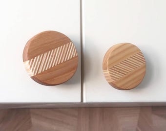 Wooden Striped Drawer Knob, Modern Cabinet Door Handle 60 mm