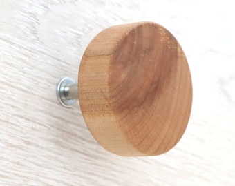 Small Birch Wood Knobs – Round Wooden Cabinet Handles, Set of 2