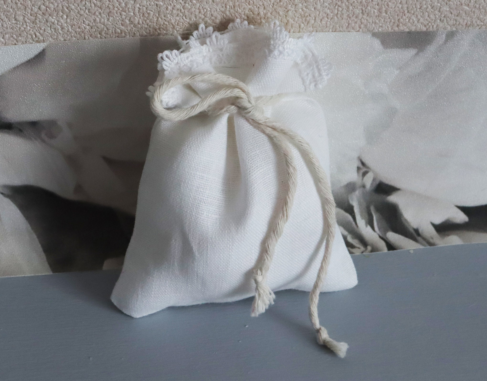 White Linen Gift Bags Set of 6 Favor Bags Decorative Lace Etsy