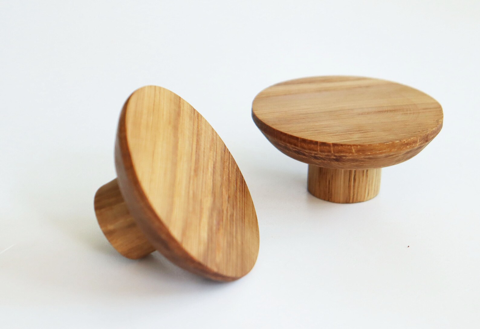 Modern Knobs 2 Oak Wood Drawer Knobs Round Wooden Etsy