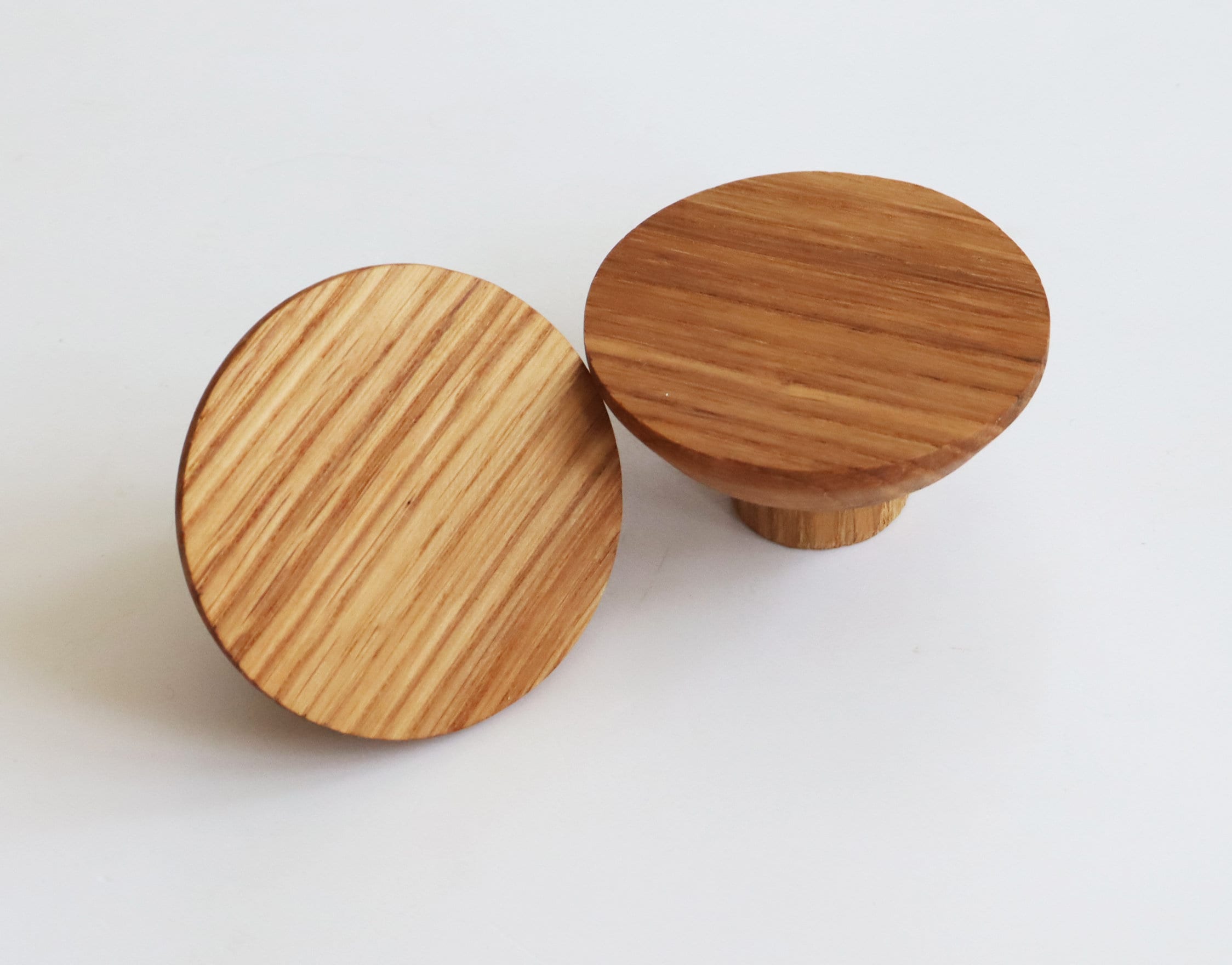 Modern Knobs 2 Oak Wood Drawer Knobs Round Wooden Etsy