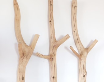 Real Oak Branch Double Coat Hook: Rustic Entryway Hanger