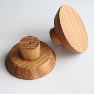 Modern Cabinet Knobs, 2 Oak Wood Drawer Knobs, Round Wooden Dresser Pulls image 7