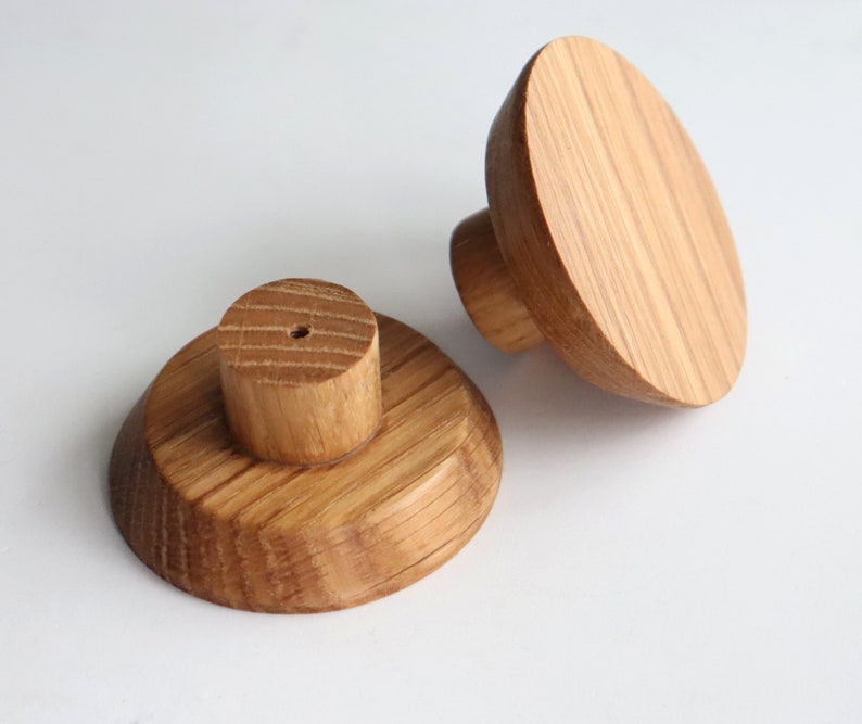 Modern Cabinet Knobs, 2 Oak Wood Drawer Knobs, Round Wooden Dresser Pulls image 7