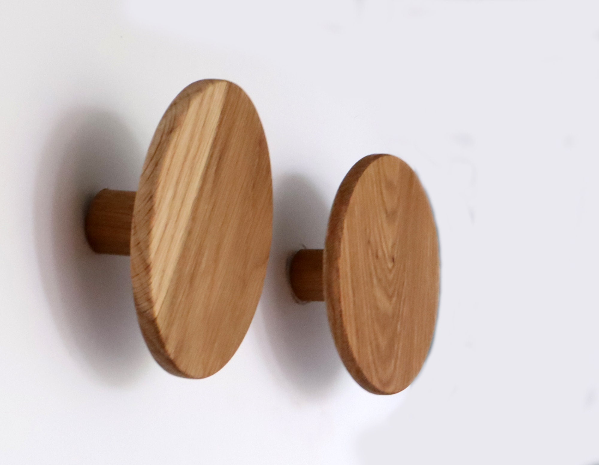 Set of 3 Modern Wall Hooks Oak Wood Large Hooks Wooden Round Etsy