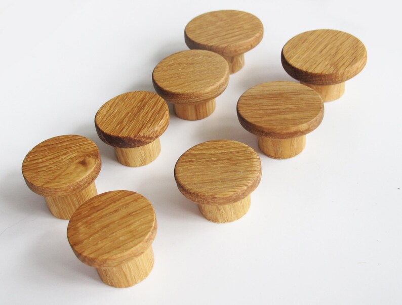 Set of 2 Modern Knobs Oak Wood Small Drawer Knobs Etsy