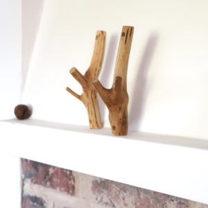 Unique Oak Wood Wall Hooks, Natural Wooden Decorative Hooks, Pair Rustic Entryway Wall Hanger