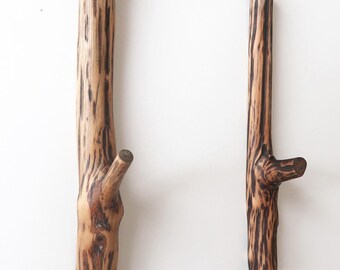 Juego de 2 ganchos de pared de madera de roble natural – Ganchos para abrigos con forma de rama orgánica