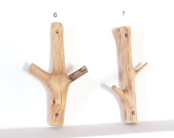 Gancho de pared doble de rama de roble real: decoración de madera natural