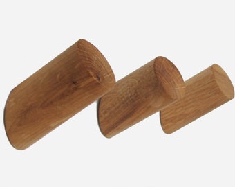 Oak Wood Small Peg Hooks, Two Wooden Coat Hooks