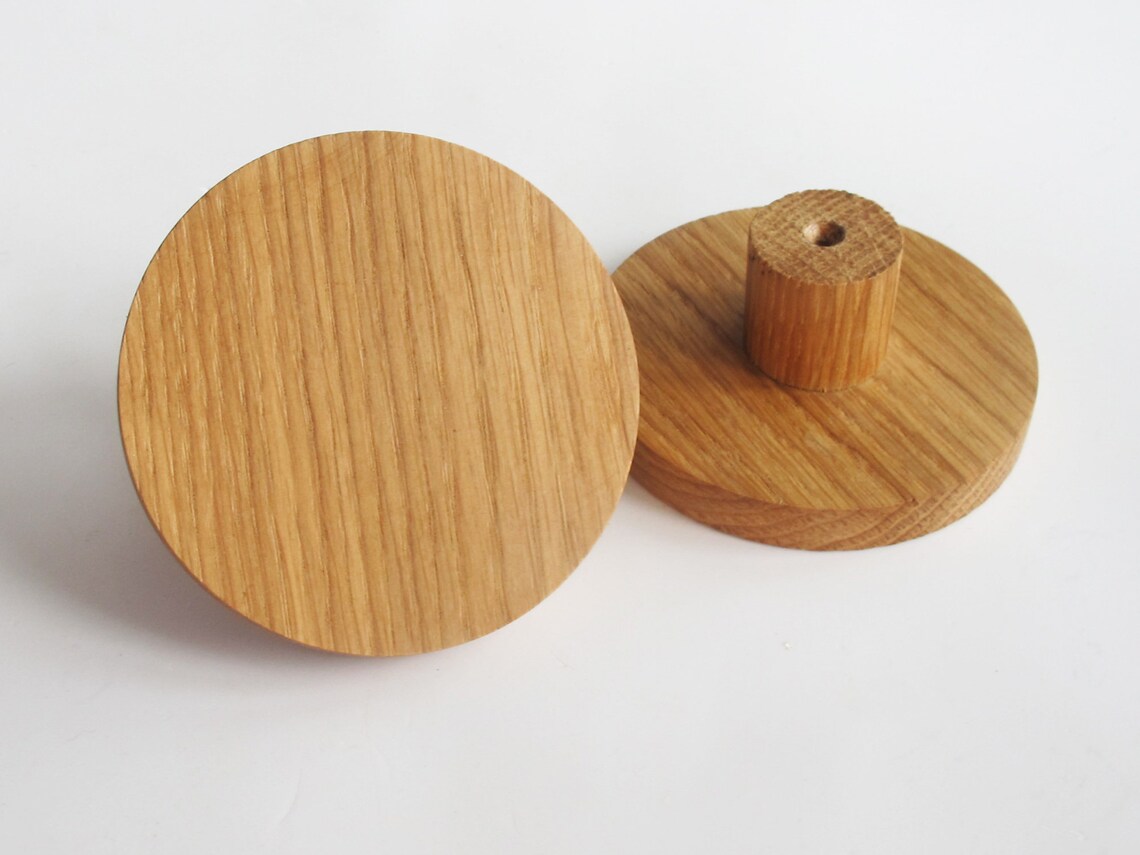 Set of 2 Modern Knobs Oak Wood Drawer Knobs Large Etsy