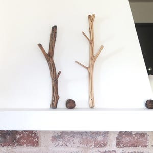 Pair Oak Twig Wall Hooks, Rustic Key Hooks, Wooden Decorative Wall Hooks, Natural Wood Coat Hangers
