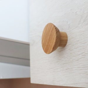 Modern Cabinet Knobs, 2 Oak Wood Drawer Knobs, Round Wooden Dresser Pulls image 5
