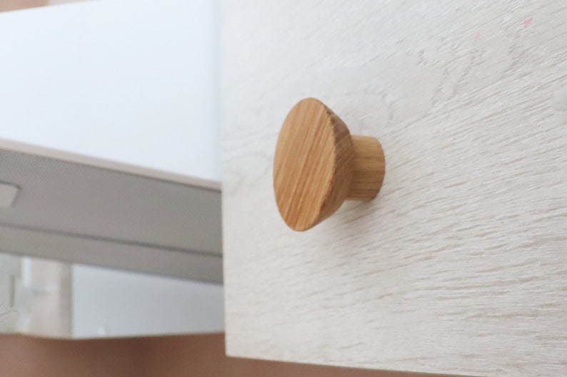 Modern Cabinet Knobs, 2 Oak Wood Drawer Knobs, Round Wooden Dresser Pulls image 5