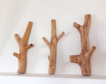 Oak Branch Wall Hook, Unique Wood Coat Hook, Triple Wooden Wall Hanger