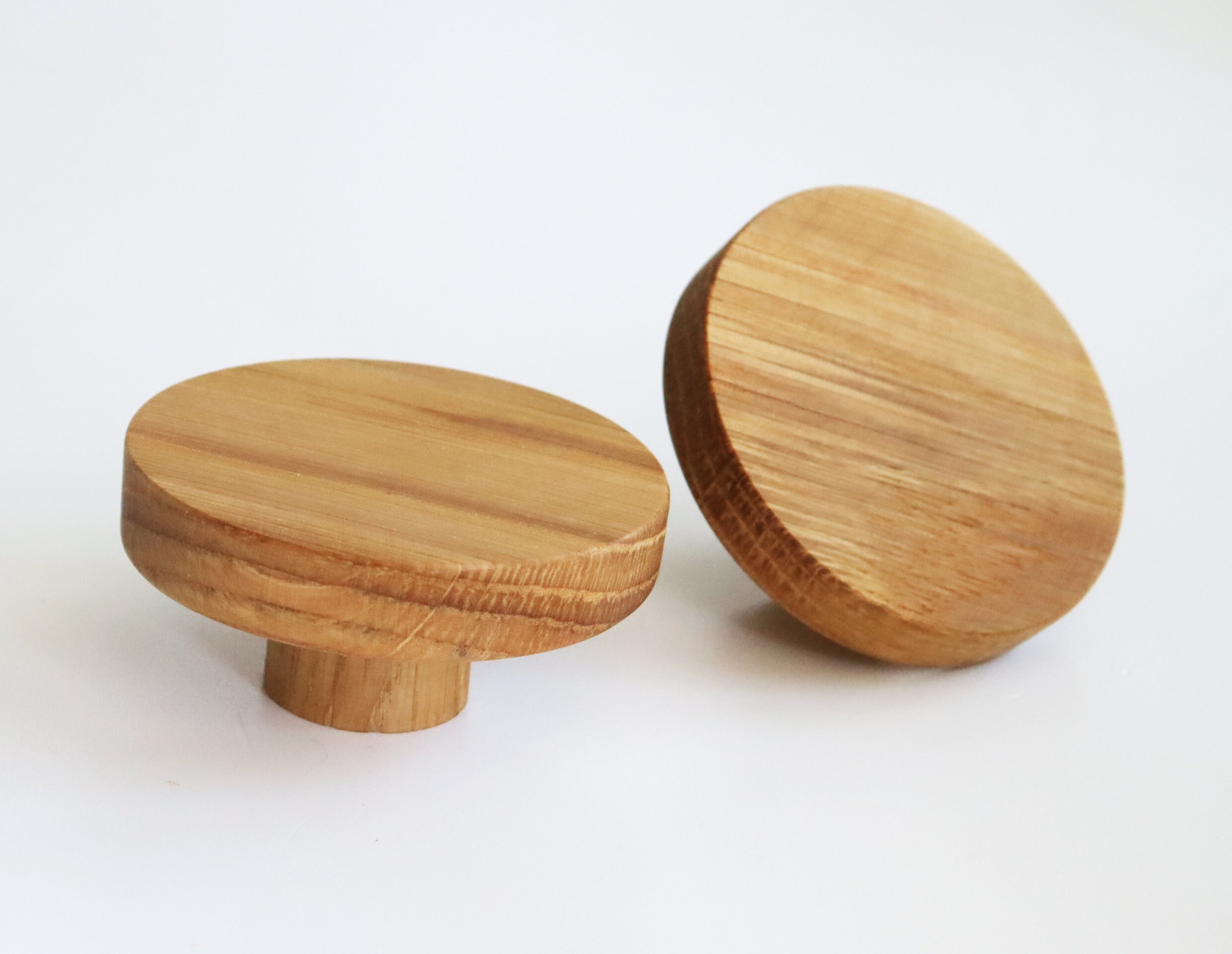 Set of 2 Modern Knobs Oak Wood Drawer Knobs Large Etsy