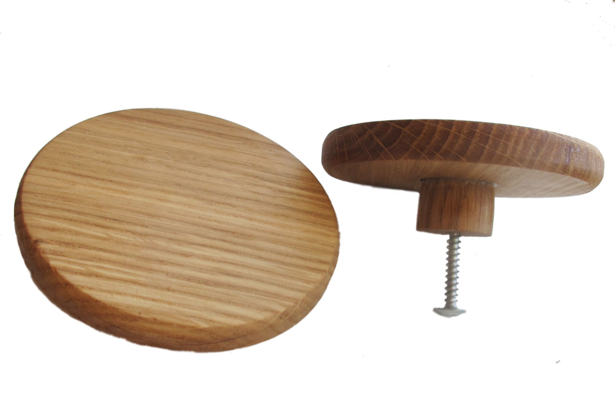 Set of 2 Modern Knobs Oak Wood Drawer Knobs Large Etsy