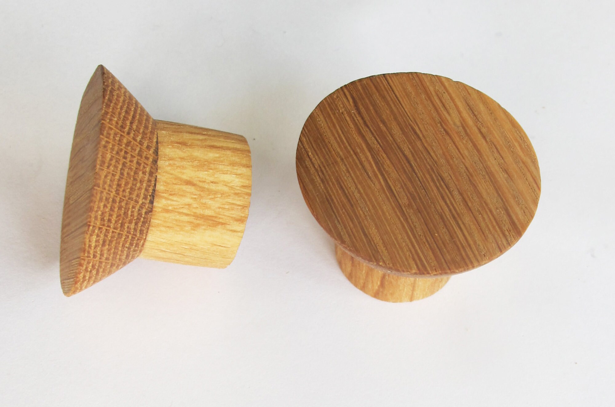 Modern Knobs 2 Oak Wood Drawer Knobs Round Wooden Etsy