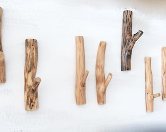 Oak Branch Wall Hooks: Rustic Wooden Coat Hanger, Natural Oil Finish
