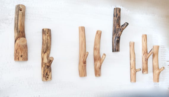 Oak Branch Wall Hooks: Rustic Wooden Coat Hanger, Natural Oil Finish