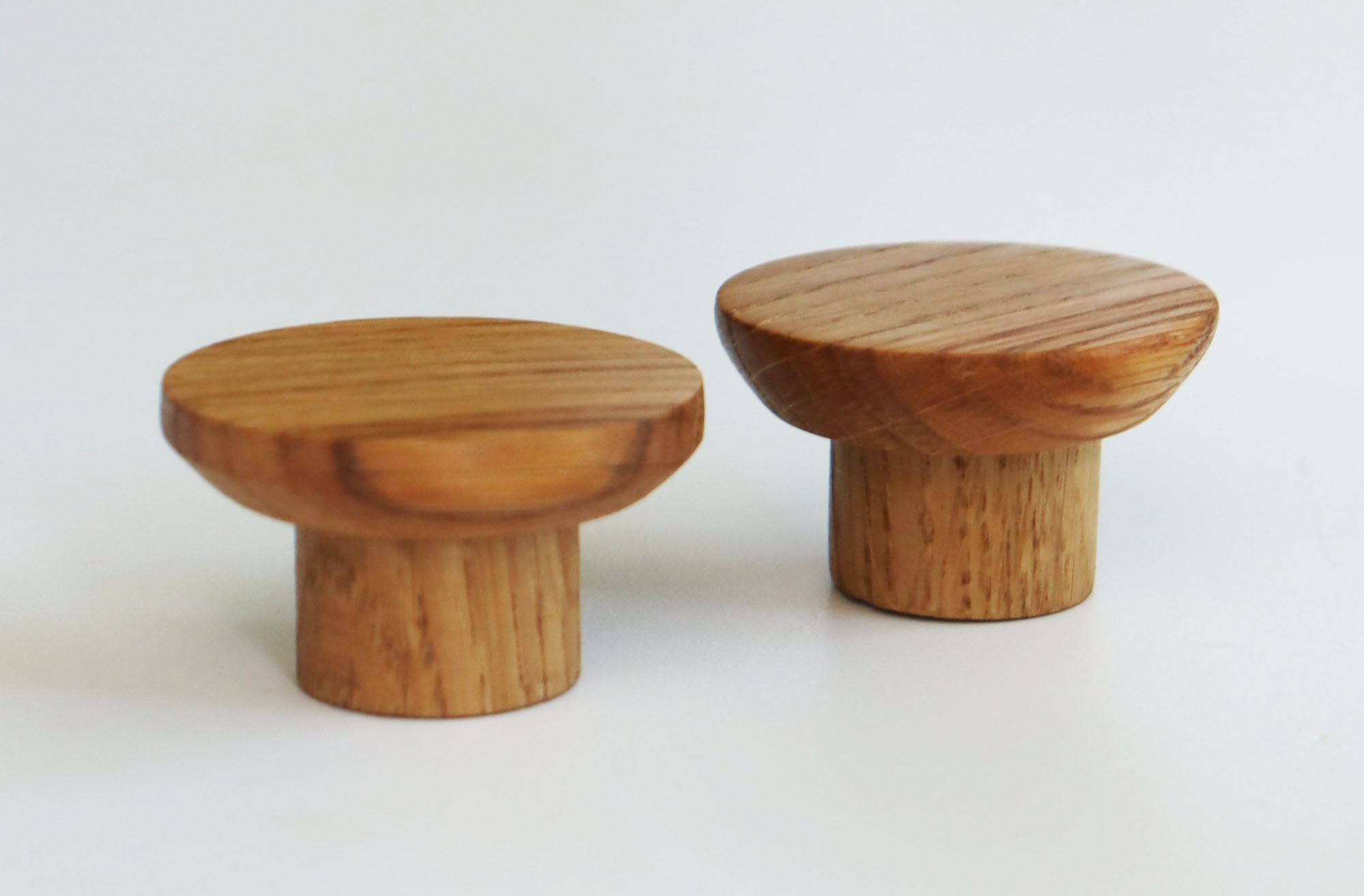Modern Knobs 2 Oak Wood Drawer Knobs Round Wooden Etsy