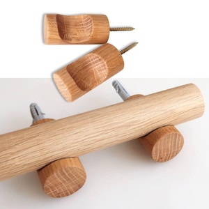Oak Rod Brackets for Curtains, Set of 2 Rustic Wooden Curtain Rod Holders for Rod 1.2 in