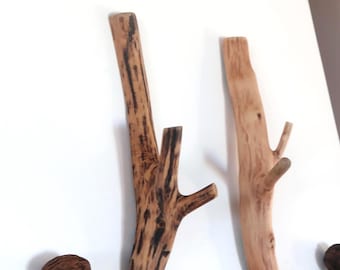 Perchero doble de roble rústico, gancho de pared de madera para entrada