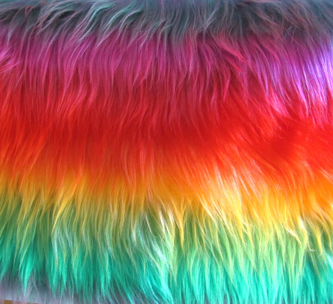Patch Rainbow Faux Fur Fabric By The Yard Can Be Used For Costumes-Clothing-Accessories-Rugs [Multi-Color-Green] main image 0