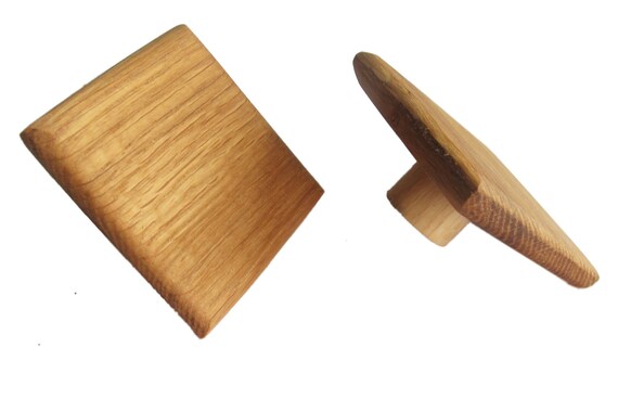 Set Of 2 Oak Wood Cabinet Knobs Square Wooden Drawer Knobs Etsy