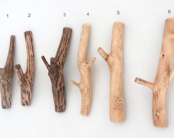 Rustic Oak Double Coat Hook, Wooden Entryway Wall Hook