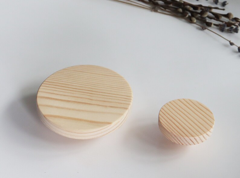 Pine Wood Drawer Knobs Set of 2 Round Wooden Knobs Etsy