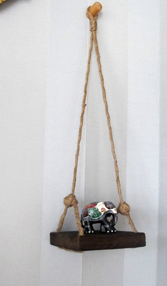 Mini Rope Hanging Shelf Wood Wall Small Wooden Planter Shelves Boho Swing