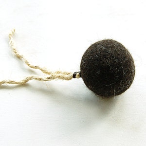 Cat toy felted ball with sisal rope dark brown felted cat toy catnip ball image 2